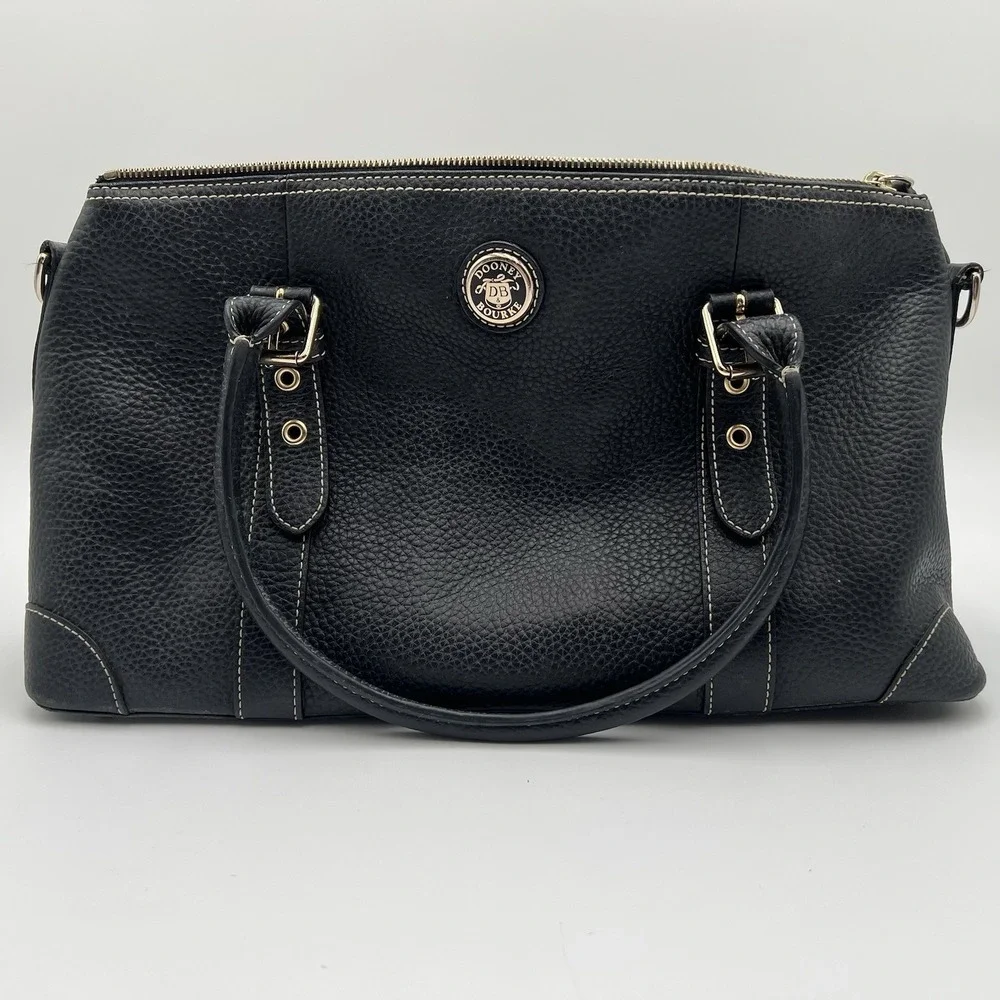 Vintage Dooney & Bourke Black Large Leather Double Handle Zipper Shoulder Bag - Picture 1 of 9